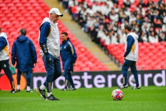 Real Madrid training session ahead of 2024 UEFA Champions League final, London, England London, England. 31st, May 2024. Head coach Carlo Ancelotti of Real Madrid seen during the last training session before the 2024 UEFA Champions League final between Borussia Dortmund and Real Madrid at Wembley in London. London England  Copyright: xGonzalesxPhoto TommasoxFimianox