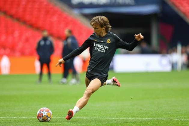 May 31, 2024, London, Brent, United Kingdom: LUKA MODRIC shoots during the Real Madrid training session a day before the UEFA Champions League Final between BORUSSIA DORTMUND and REAL MADRID at Wembley in London, United Kingdom London United Kingdom - ZUMAc179 20240531_zep_c179_089 Copyright: xMickaelxChavetx