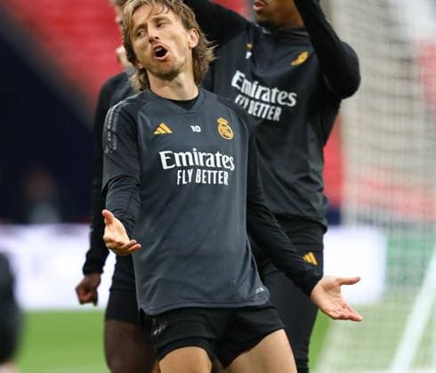 May 31, 2024, London, Brent, United Kingdom: LUKA MODRIC reacts during the Real Madrid training session a day before the UEFA Champions League Final between BORUSSIA DORTMUND and REAL MADRID at Wembley in London, United Kingdom London United Kingdom - ZUMAc179 20240531_zep_c179_104 Copyright: xMickaelxChavetx