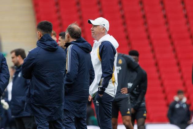 Official training before UEFA Champions League 2024 in London, UK - 31 May 2024 Carlo Ancelotti of (Real Madrid) seen in action during the official training before UEFA Champions League 2024 final game between Borussia Dortmund and Real Madrid at Wembley Stadium. London United Kingdom Copyright: xMaciejxRogowskix xSOPAxImagesx MROGOWSKI-25