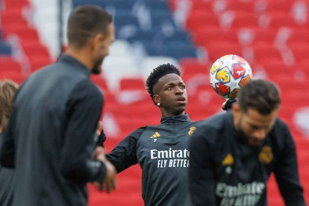 May 31, 2024, London, United Kingdom: Vinicius Junior of (Real Madrid) seen in action during the official training before UEFA Champions League 2024 final game between Borussia Dortmund and Real Madrid at Wembley Stadium. London United Kingdom - ZUMAs197 20240531_aaa_s197_105 Copyright: xMaciejxRogowskix