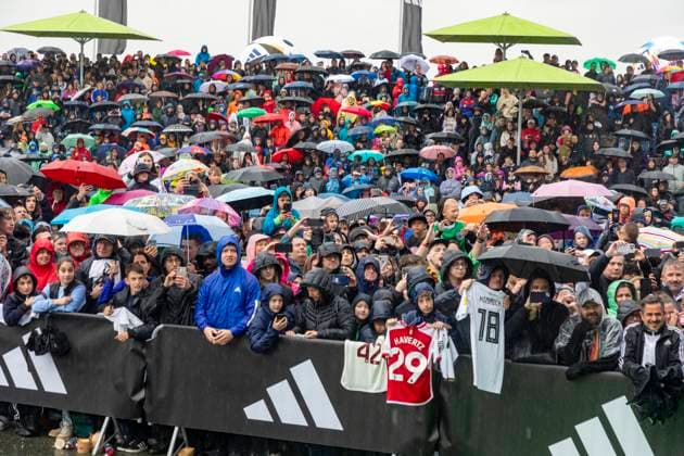 Report 31 05 2024 Arrival party of the German mens national team at adidas in Herzogenaurach in pouring rain An estimated 4000 fans wanted to see the national team Herzogenaurach Bavaria Germany