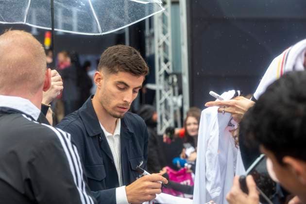 Report 31 05 2024 Arrival party of the German mens national team at adidas in Herzogenaurach in pouring rain Favorite player Kai Havertz Herzogenaurach Bavaria Germany