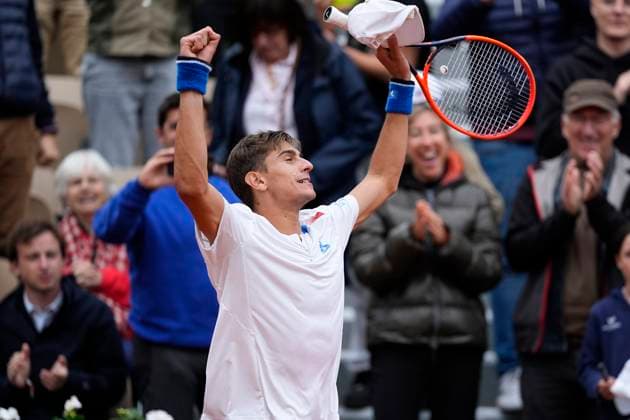 PARIS, FRANCE - MAY 31: Matteo Arnaldi of Italy reacts after winning during the 3rd round of Roland Garros 2024 match between Andrey Rublev vs Matteo Arnaldi at Roland Garros Stadium on May 31, 2024 in Paris, France. (Photo by Glenn Gervot Icon Sportswire) TENNIS: MAY 31 Roland-Garros EDITORIAL USE ONLY Icon2024053145952024