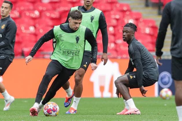 May 31, 2024, London, United Kingdom: Federico Valverde and Eduardo Camavinga of Real Madrid in action during training session ahead of their UEFA Champions League Final against Borussia Dortmund at Wembley Stadium. London United Kingdom - ZUMAs197 20240531_aaa_s197_164 Copyright: xGrzegorzxWajdax