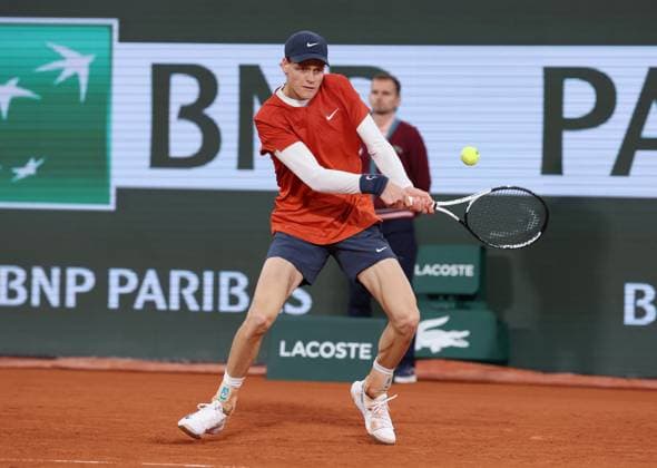 (240601) -- PARIS, June 1, 2024 -- Jannik Sinner hits a return during the men s singles third round match between Jannik Sinner of Italy and Pavel Kotov of Russia at the French Open tennis tournament at Roland Garros, Paris, France, May 31, 2024. ) (SP)FRANCE-PARIS-TENNIS-FRENCH OPEN-MEN S SINGLES GaoxJing 