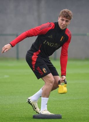 EURO 2024, Nationalteam Belgien Training Belgium s Arne Engels pictured in action during a training session of the Belgian national soccer team Red Devils, at the Royal Belgian Football Association s training center in Tubize, Saturday 01 June 2024. The Red Devils are preparing for the Euro 2024 European Championships in Germany. VIRGINIExLEFOUR  x93773007x