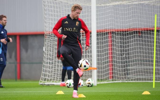 EURO 2024, Nationalteam Belgien Training Belgium s Kevin De Bruyne pictured in action during a training session of the Belgian national soccer team Red Devils, at the Royal Belgian Football Association s training center in Tubize, Saturday 01 June 2024. The Red Devils are preparing for the Euro 2024 European Championships in Germany. VIRGINIExLEFOUR  x93773132x