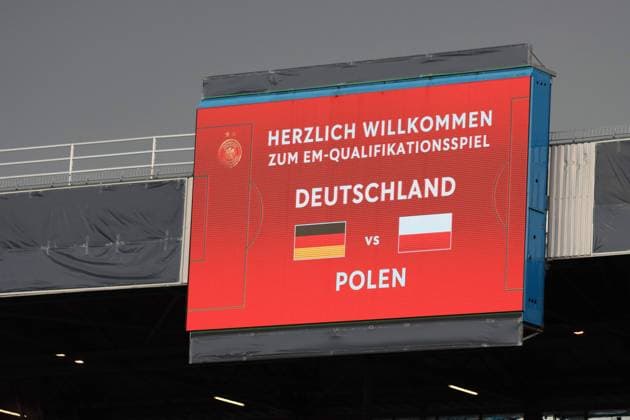 Rostock, Germany 31 May 2024 Womens international match European Championship qualifier 2024 Germany vs Poland In the picture Scoreboard with welcome to the European Championship qualifier between Germany and Poland in Rostock DFB regulations prohibit any use of photographs as image sequences and or quasi video Ostseestadion Mecklenburg Vorpommern Copyright: xFotostandx xFantinix