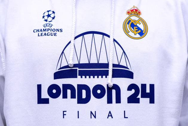 1st June 2024; Wembley Stadium, London, England; UEFA Champions League Football Final, Borussia Dortmund versus Real Madrid; Real Madrid sweater with London 24 Final on sale  ActionPlus12649543 JohnxPatrickxFletcher