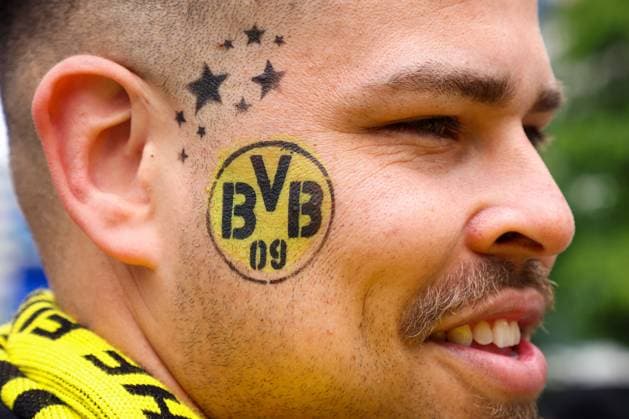 1st June 2024; Wembley Stadium, London, England; UEFA Champions League Football Final, Borussia Dortmund versus Real Madrid; Borussia Dortmund fan with team crest face paint on his cheek  ActionPlus12649545 JohnxPatrickxFletcher