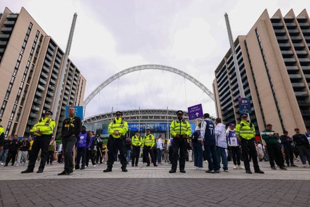1st June 2024; Wembley Stadium, London, England; UEFA Champions League Football Final, Borussia Dortmund versus Real Madrid; A heavy police presence outside of Wembley Stadium  ActionPlus12649690 ShaunxBrooks
