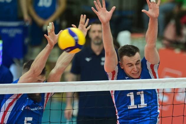 L-R Adam Zajicek, Lukas Vasina (CZE) in action during the CEV Volleyball European Golden League 2024, match Czech Republic vs Romania, in Karlovy Vary, Czech Republic, on June 1st, 2024. (CTKxPhoto SlavomirxKubes) CTKPhotoP2024060103840  CTKPhotoP2024060103840