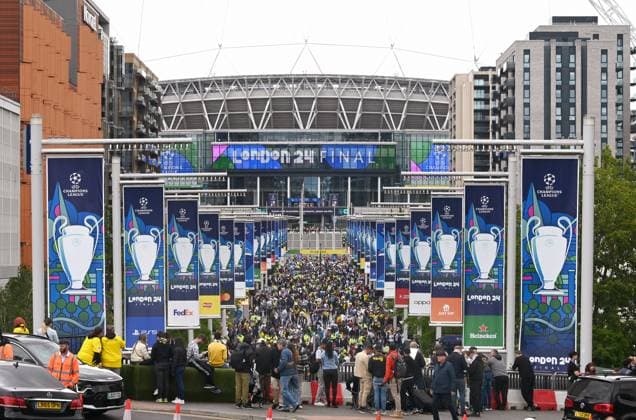 Football, Champions League Final, Season 2023 2024, Wembley Stadium London Bor Dortmund Real Madrid UEFA REGULATIONS PROHIBIT ANY USE OF PHOTOGRAPHS AS IMAGE SEQUENCES AND OR QUASI VIDEO