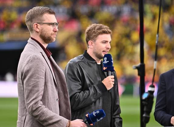 01 06 2024, xfux, Football UEFA Champions League Final 2024, Borussia Dortmund Real Madrid, emspor, v l Per Mertesacker and Christoph Kramer DFL DFB REGULATIONS PROHIBIT ANY USE OF PHOTOGRAPHS as IMAGE SEQUENCES and or QUASI VIDEO London