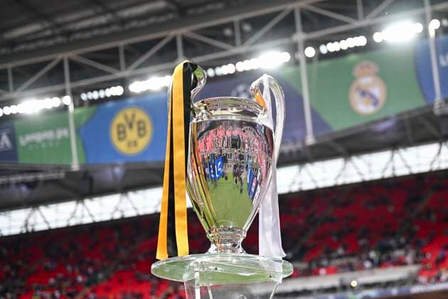 The Champions League trophy is placed on a table before the game, UEFA Champions League 2023 24 - Final, Borussia Dortmund vs Real Madrid CF, Wembley Stadium, June 1, 2024, London, United Kingdom.