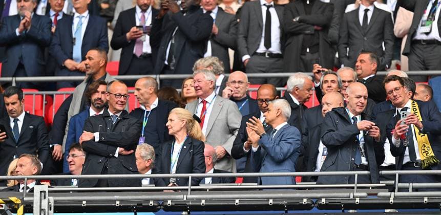 01 06 2024, xfux, Football UEFA Champions League Final 2024, Borussia Dortmund Real Madrid, emspor, f l Managing Director Hans Joachim Watzke Borussia Dortmund , CDU Friedrich Merz, DFB President Bernd Neuendorf Deutscher Fussball Bund , Hendrik Wüst DFL DFB REGULATIONS PROHIBIT ANY USE OF PHOTOGRAPHS as IMAGE SEQUENCES and or QUASI VIDEO London