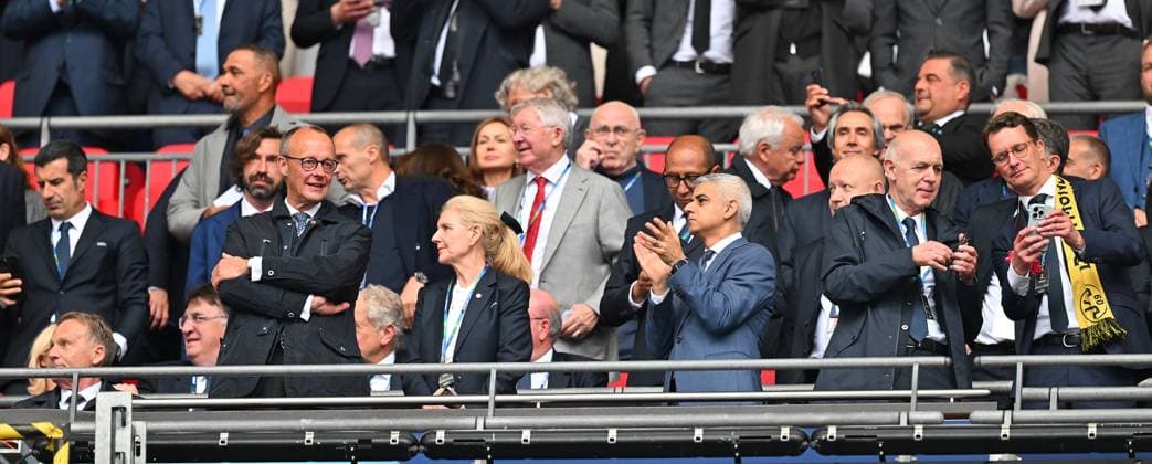 01 06 2024, xfux, Football UEFA Champions League Final 2024, Borussia Dortmund Real Madrid, emspor, f l Managing Director Hans Joachim Watzke Borussia Dortmund , CDU Friedrich Merz, DFB President Bernd Neuendorf Deutscher Fussball Bund , Hendrik Wüst DFL DFB REGULATIONS PROHIBIT ANY USE OF PHOTOGRAPHS as IMAGE SEQUENCES and or QUASI VIDEO London