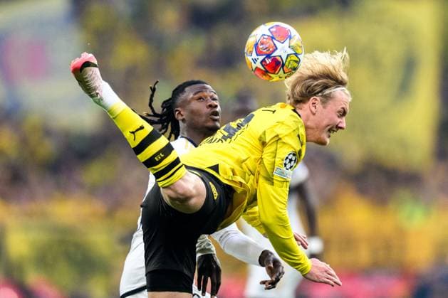 240601 Eduardo Camavinga of Real Madrid and Julian Brandt of Dortmund during the UEFA Champions League final between Dortmund and Real Madrid on June 1, 2024 in London Photo Petter Arvidson BILDBYRAN kod PA PA0818 fotboll football soccer fotball champions league final dortmund real madrid bbeng  Copyright: PETTERxARVIDSON BB240601PA078