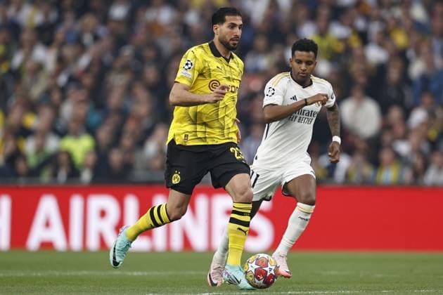 LONDON - (l-r) Emre Can of Borussia Dortmund, Rodrygo of Real Madrid during the UEFA Champions League Final between Borussia Dortmund and Real Madrid at Wembley Stadium on June 1, 2024 in London, United Kingdom. ANP Hollandse Hoogte MAURICE VAN STEEN UEFA Champions League 2023 24 FINAL 2024 xVIxANPxSportx xVanxSteenxFotografiexIVx 500094885 originalFilename: 500094885.jpg