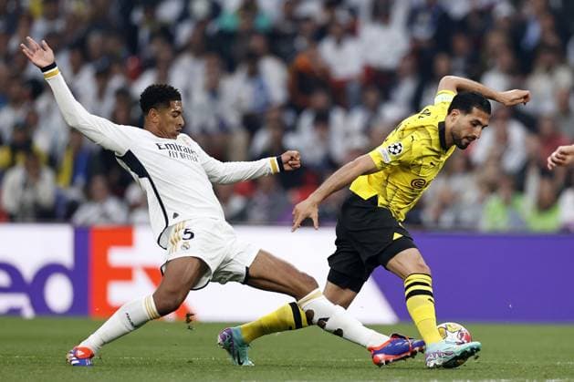 LONDON - (l-r) Jude Bellingham of Real Madrid, Emre Can of Borussia Dortmund during the UEFA Champions League Final between Borussia Dortmund and Real Madrid at Wembley Stadium on June 1, 2024 in London, United Kingdom. ANP Hollandse Hoogte MAURICE VAN STEEN UEFA Champions League 2023 24 FINAL 2024 xVIxANPxSportx xVanxSteenxFotografiexIVx 500095526 originalFilename: 500095526.jpg