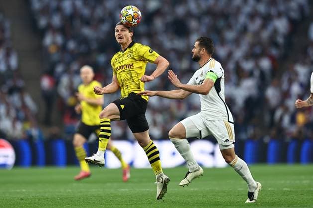 SOCCER - UEFA CL, Dortmund vs Madrid LONDON,ENGLAND,01.JUN.24 - SOCCER - UEFA Champions League, final, Borussia Dortmund vs Real Madrid CF. Image shows Marcel Sabitzer (Dortmund) and Nacho Fernandez (Madrid).  GEPAxpictures xMichaelxZemanek