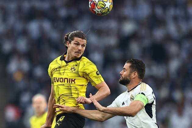 SOCCER - UEFA CL, Dortmund vs Madrid LONDON,ENGLAND,01.JUN.24 - SOCCER - UEFA Champions League, final, Borussia Dortmund vs Real Madrid CF. Image shows Marcel Sabitzer (Dortmund) and Nacho Fernandez (Madrid).  GEPAxpictures xMichaelxZemanek