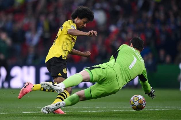 Mg Londra (Inghilterra) 01 06 2024 - finale Champions League Borussia Dortmund-Real Madrid foto Matteo Gribaudi Image nella foto: Thibaut Courtois-Karim Adeyemi 