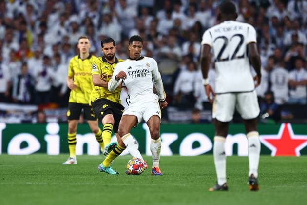 SOCCER - UEFA CL, Dortmund vs Madrid LONDON,ENGLAND,01.JUN.24 - SOCCER - UEFA Champions League, final, Borussia Dortmund vs Real Madrid CF. Image shows Jude Bellingham (Madrid) and Emre Can (Dortmund).  GEPAxpictures xMichaelxZemanek