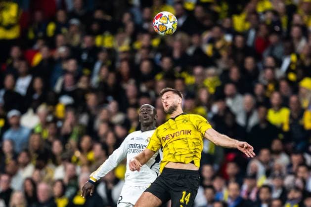 240601 Ferland Mendy of Real Madrid and Niclas Fullkrug of Dortmund during the UEFA Champions League final between Dortmund and Real Madrid on June 1, 2024 in London Photo Petter Arvidson BILDBYRAN kod PA PA0818 fotboll football soccer fotball champions league final dortmund real madrid bbeng  Copyright: PETTERxARVIDSON BB240601PA112