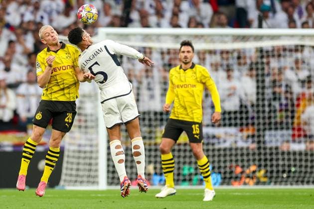 Borussia Dortmund v Real Madrid CF - UEFA Champions League Final 2023 24 LONDON, ENGLAND - JUNE 1: Julian Ryerson of Dortmund and Jude Bellingham of Real Madrid in action during the UEFA Champions League 2023 24 final match between Borussia Dortmund v Real Madrid CF at Wembley Stadium on June 1, 2024 in London, England. SanjinxStrukic PIXSELL