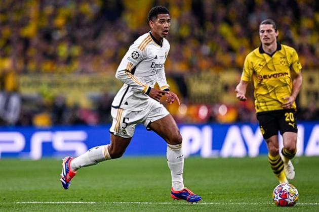 2024-06-01 Borussia Dortmund v Real Madrid CF - UEFA Champions League Final 2023 24 LONDON, UNITED KINGDOM - JUNE 1: Jude Bellingham of Real Madrid CF dribbles during the UEFA Champions League Final 2023 24 match between Borussia Dortmund and Real Madrid CF at Wembley Stadium on June 1, 2024 in London, United Kingdom. (Photo by Pablo Morano BSR Agency) London United Kingdom Content not available for redistribution in The Netherlands directly or indirectly through any third parties. Copyright: xBSRxAgencyx