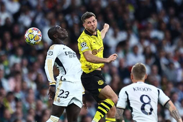 SOCCER - UEFA CL, Dortmund vs Madrid LONDON,ENGLAND,01.JUN.24 - SOCCER - UEFA Champions League, final, Borussia Dortmund vs Real Madrid CF. Image shows Ferland Mendy (Madird) and Niclas Fuellkrug (Dortmund).  GEPAxpictures xMichaelxZemanek