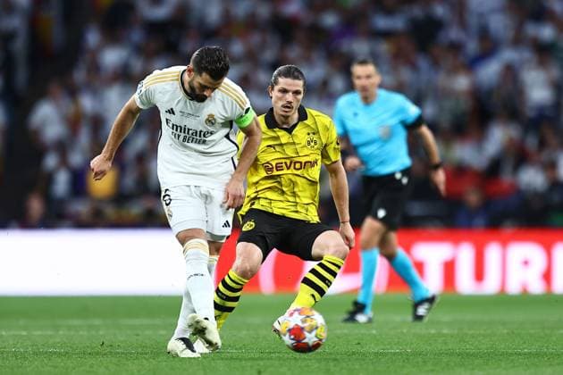SOCCER - UEFA CL, Dortmund vs Madrid LONDON,ENGLAND,01.JUN.24 - SOCCER - UEFA Champions League, final, Borussia Dortmund vs Real Madrid CF. Image shows Nacho Fernandez (Madrid) and Marcel Sabitzer (Dortmund).  GEPAxpictures xMichaelxZemanek