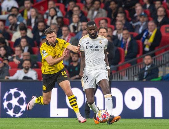 Football, Men, Season 2023 2024, Champions League Final , Borussia Dortmund Real Madrid, v l Niclas Füllkrug Borussia Dortmund , Antonio Rüdiger Real Madrid , 01 06 2024, Copyright: xSebastianxRäppold MatthiasxKochx