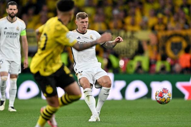 20240601 Champions League Final Dortmund vs Real Madrid Toni Kroos (8) of Real Madrid pictured during a soccer game between German Borussia Dortmund and Spanish Real Madrid CF in the UEFA Champions League Final of the 2023-24 season, on Saturday 1 June 2024 in London , United Kingdom . PHOTO SPORTPIX David Catry London Wembley Stadium United Kingdom  Copyright: xSportpix.bex xDavidxCatryxDavidxCatryx