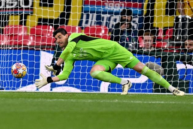20240601 Champions League Final Dortmund vs Real Madrid goalkeeper Thibaut Courtois (1) of Real Madrid pictured in action during a soccer game between German Borussia Dortmund and Spanish Real Madrid CF in the UEFA Champions League Final of the 2023-24 season, on Saturday 1 June 2024 in London , United Kingdom . PHOTO SPORTPIX David Catry London Wembley Stadium United Kingdom  Copyright: xSportpix.bex xDavidxCatryxDavidxCatryx