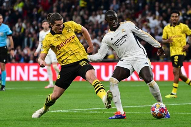 Marcel Sabitzer 20 Borussia Dortmund in duel, action, with Ferland Mendy 23 Madrid , Borussia Dortmund vs Real Madrid, Football, Champions League, Final, 01 06 2024 London London UK Copyright: xkolbert-press MarcxNiemeyerx