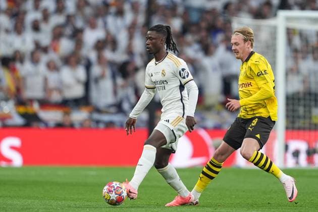 01 06 2024, London, Wembley Stadium, UEFA Champions League Final Dortmund Real Madrid, Eduardo Camavinga central midfield of Real Madrid and France battles for the ball London Wembley Stadium England United Kingdom Copyright: xJustPictures.ch DanielaxPorcellix jp-en-DaPo-20240601-DSC03079