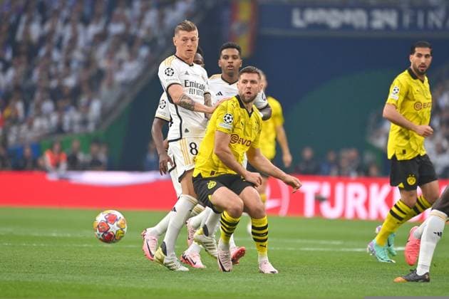 Toni KROOS Real Madrid , action,duel against Niclas FUELLKRUG Borussia Dortmund Football UEFA Champions League Final Borussia Dortmund Real Madrid on 01 06 2024, Wembley Staion