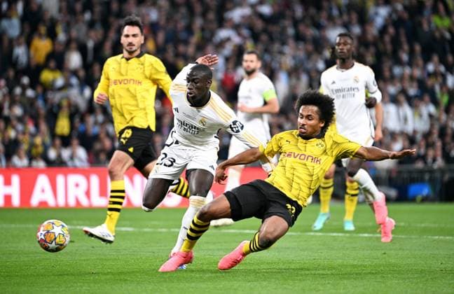 Football, Champions League Final, Season 2023 2024, Wembley Stadium London Bor Dortmund Real Madrid Karim Adeyemi BVB , Ferland Mendy RMA Action UEFA REGULATES PROHIBIT ANY USE OF PHOTOGRAPHS AS IMAGE SEQUENCES AND OR QUASI VIDEO