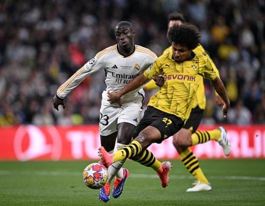 Football CHL FINAL 2023 2024 Final in London 01 06 2024 Borussia Dortmund Real Madrid Karim Adeyemi right, Borussia Dortmund v Ferland Mendy left, Real Madrid