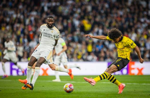 London, England 01st Jun 2024 Karim Adeyemi BVB Antonio Rüdiger Real Borussia Dortmund Real Madrid Champions League Final 01 06 2024