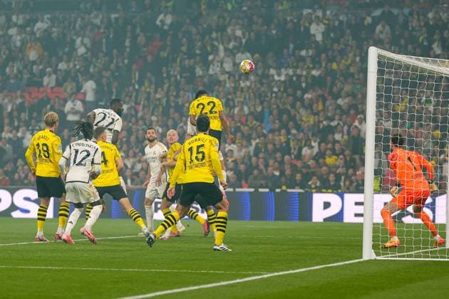 Borussia Dortmund v Real Madrid Champions League 01 06 2024. Final Antonio Rudiger (22) of Real Madrid heads towards goal during the Champions League Final match between Borussia Dortmund and Real Madrid at Wembley Stadium, London, England on 1 June 2024. Editorial use only , Copyright: xNigelxKeenex PSI-19804-0058