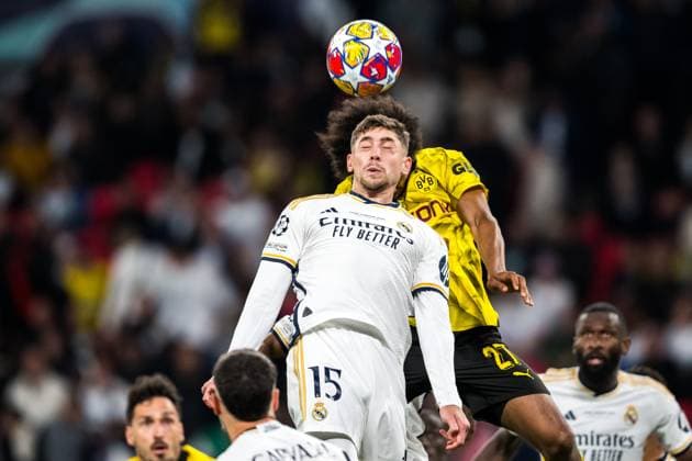 240601 Federico Valverde of Real Madrid during the UEFA Champions League final between Dortmund and Real Madrid on June 1, 2024 in London Photo Petter Arvidson BILDBYRAN kod PA PA0818 fotboll football soccer fotball champions league final dortmund real madrid bbeng bbauto  Copyright: PETTERxARVIDSON BB240601PA162