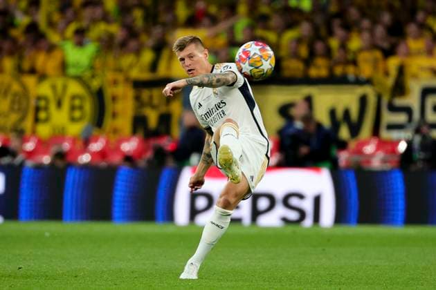 Tony Kroos of Real Madrid CF in action during the 2023 2024 Champions League Final football match between Borussia Dortmund and Real Madri CF at Wembley stadium in London (England), June 1st, 2024. cesarexpurini