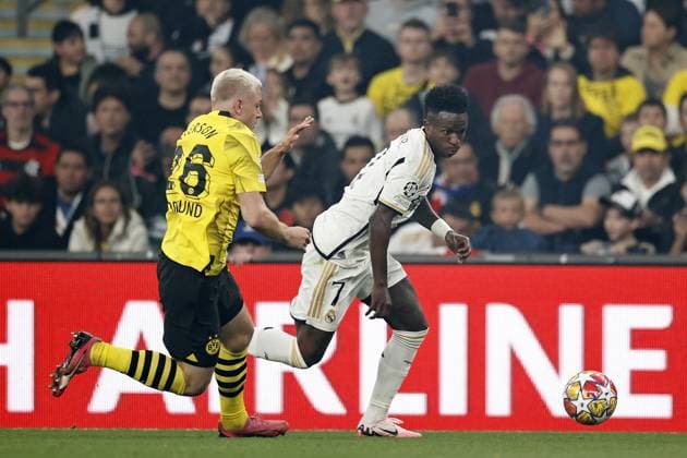 LONDON - (l-r) Julian Ryerson of Borussia Dortmund, Vinicius Junior of Real Madrid during the UEFA Champions League Final between Borussia Dortmund and Real Madrid at Wembley Stadium on June 1, 2024 in London, United Kingdom. ANP Hollandse Hoogte MAURICE VAN STEEN UEFA Champions League 2023 24 FINAL 2024 xVIxANPxSportx xVanxSteenxFotografiexIVx 500100602 originalFilename: 500100602.jpg