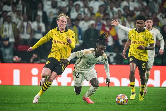 Julian Brandt Borussia Dortmund, 19 , Eduardo Camavinga Real Madrid, 12 ENG, Borussia Dortmund vs Real Madrid, Football, Champions League, Final, 2023 2024 season, 01 06 2024 ENG, Borussia Dortmund vs Real Madrid, Football, Champions League, Final, 2023 2024 season, 01 06 2024 London Copyright: xEibner-Pressefoto MarcelxvonxFehrnx EP_MFN