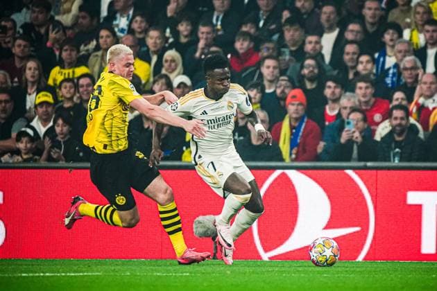 Julian Ryerson Borussia Dortmund, 26 , Vinicius Junior Real Madrid, 07 ENG, Borussia Dortmund vs Real Madrid, Football, Champions League, Final, 2023 2024 season, 01 06 2024 ENG, Borussia Dortmund vs Real Madrid, Football, Champions League, Final, 2023 2024 season, 01 06 2024 London Copyright: xEibner-Pressefoto MarcelxvonxFehrnx EP_MFN