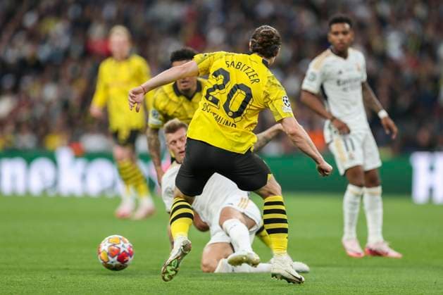 Borussia Dortmund v Real Madrid Borussia Dortmund midfielder Marcel Sabitzer (20) during the Borussia Dortmund v Real Madrid UEFA Champions League Final at Wembley Stadium, London, England, United Kingdom on 1 June 2024 Editorial use only. All images are copyright Every Second Media Limited. No images may be reproduced without prior permission. Copyright: xIMAGO EveryxSecondxMediax ESM-1027-0080